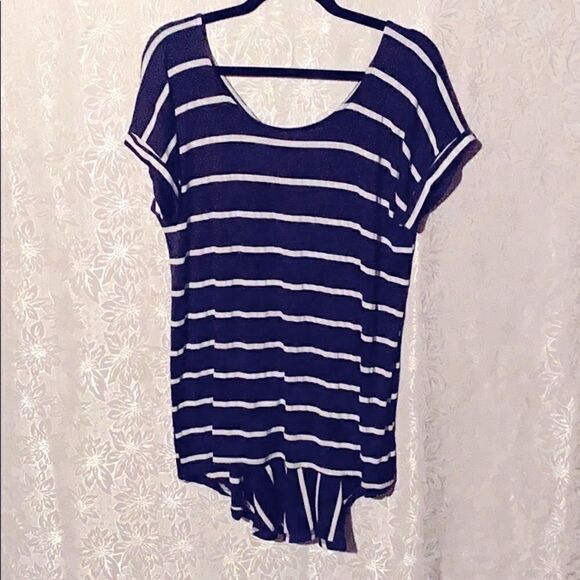 Pure + Good Anthro striped navy & white V-back top - Picture 1 of 5